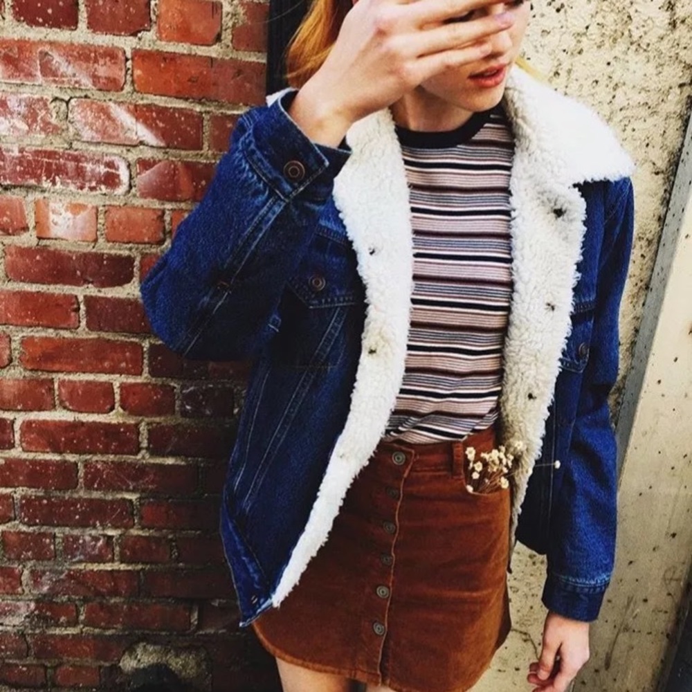 Brandy melville sherpa fur denim jacket anri